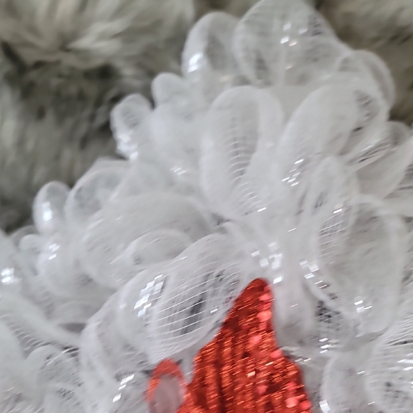 Festive White Mesh Star with Red Glitter Poinsettia - Picture 3 of 11
